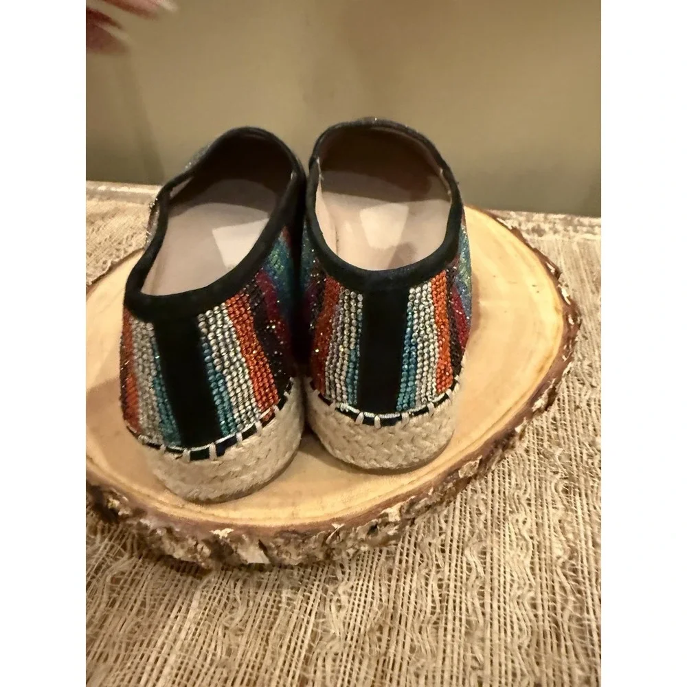Gianni Bini Bruxie Platform Jeweled Multicolor Stripe Platform Espadrille Sz-8.5